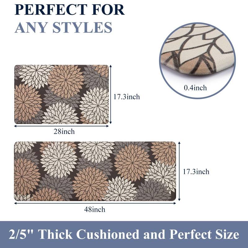Anti Fatigue Kitchen Rug Sets 2 Piece Non Slip Kitchen Mats - 17.3"x48"+17.3"x28"-0.4"Th