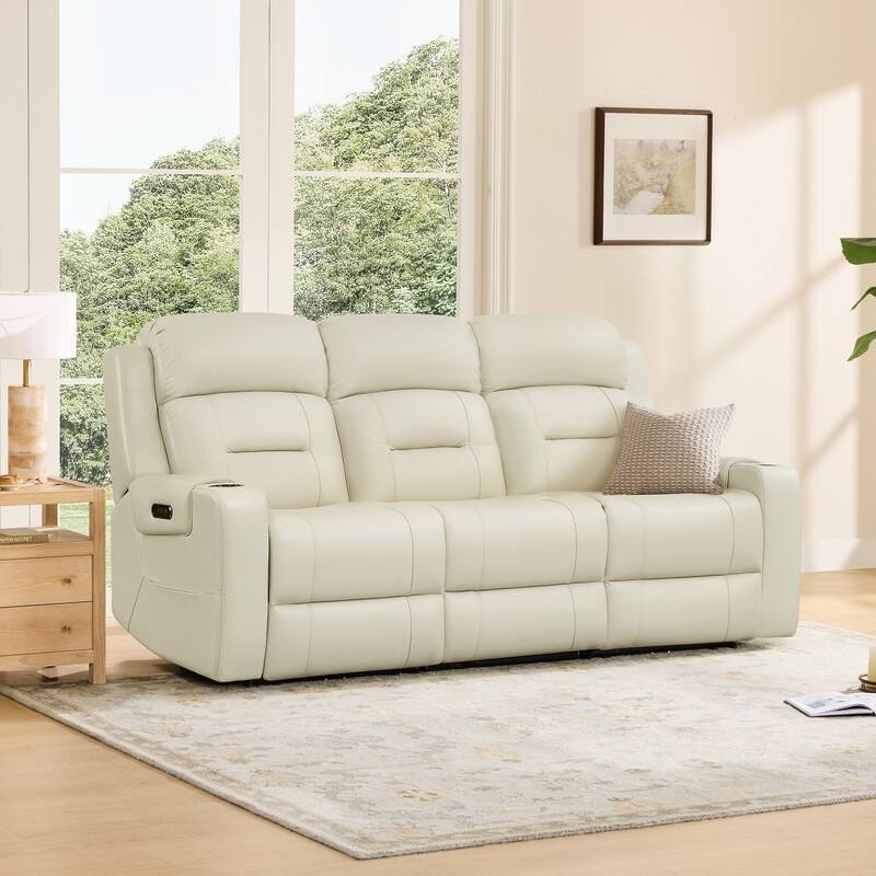 Spruce & Spring Genuine Leather Power Reclining Sofa with Wireless Charging