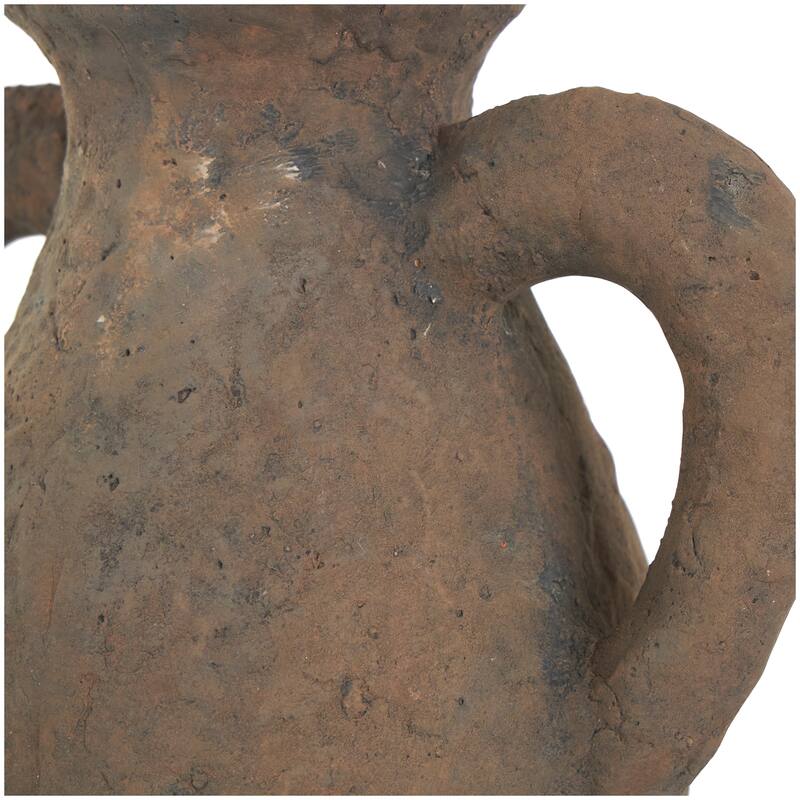 Dark Brown Ceramic Handmade Textured Decorative Vase with Wide Rounded Handles