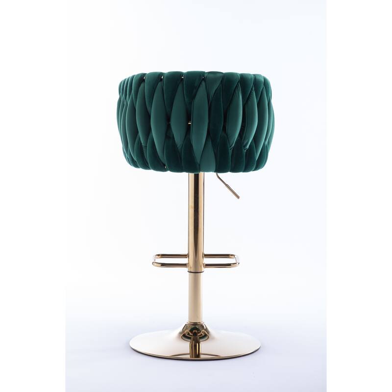 2 Velvet Bar Stools with Chrome Footrest and Base Swivel Height Adjustable - N/A