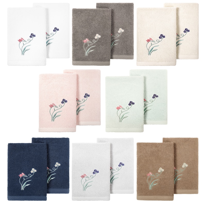 Authentic Hotel and Spa 100% Turkish Cotton STELLA 2PC Embellished Fingertip Towel Set.