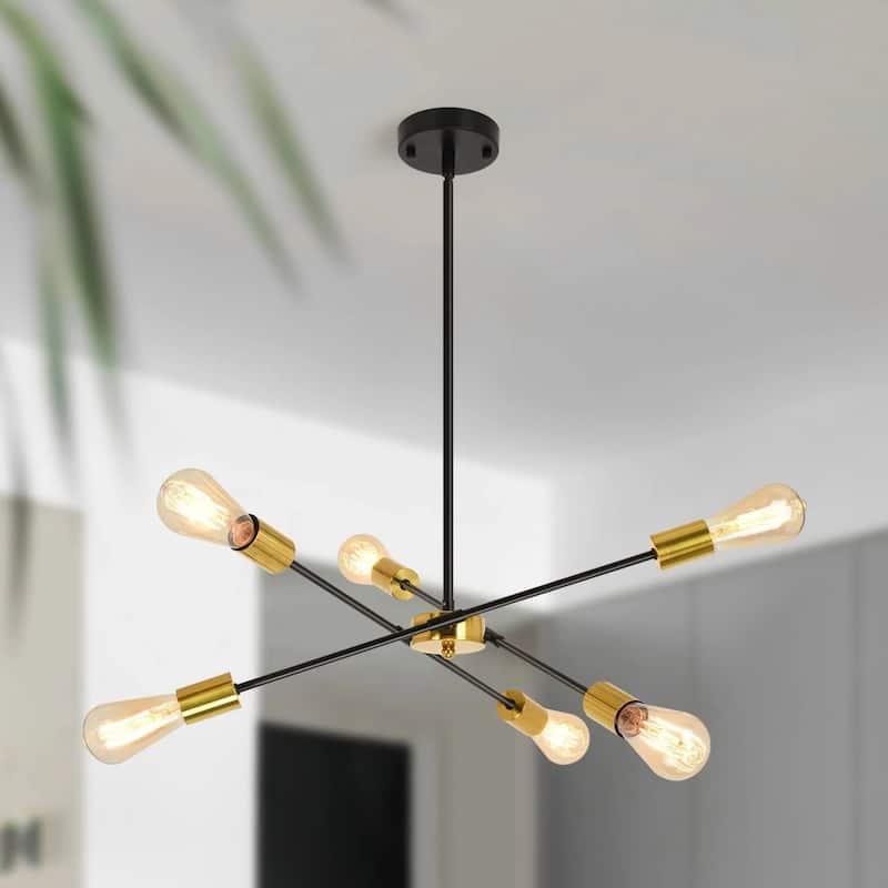 Modern 6-Light Sputnik Linear Chandelier, Modern Sputnik Sphere Chandelier for Dining Room Living Room Bedroom Kitchen