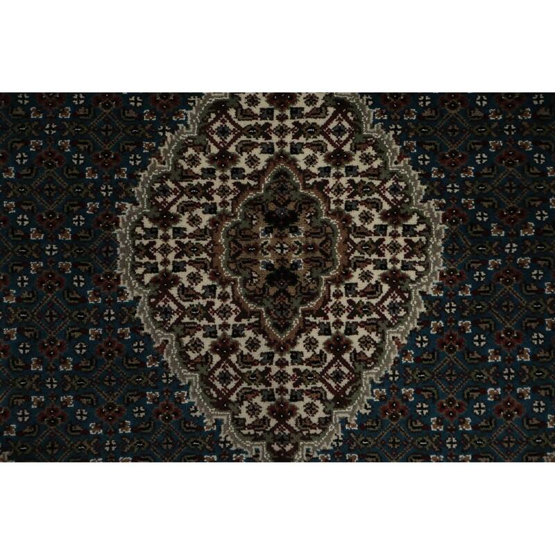 Hand Knotted Oriental 100% Wool Carpet Traditional Floral Navy Blue & Blues Tabriz-Mahi Area Rug - 5' 9'' X 3' 9''