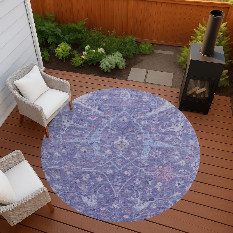 Machine Washable Indoor/ Outdoor Traditional Vintage Chantille Rug - Purple - 8' x 8'