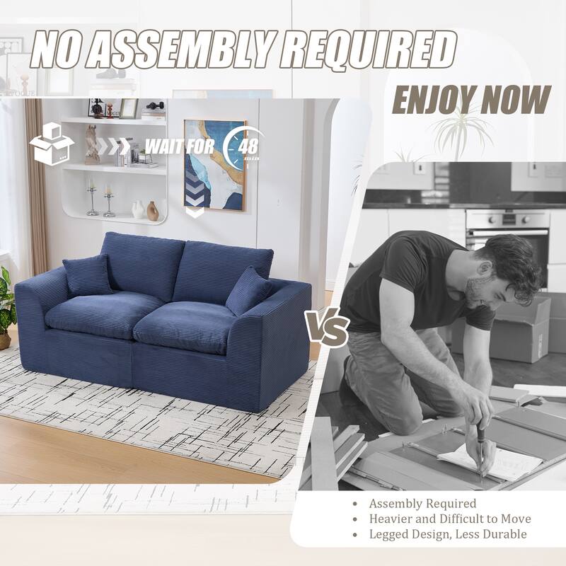 Ergonomic Corduroy Cloud Couch Modular Loveseat Sofa with Curved Armrests, High-Density Foam Support and Detachable Covers