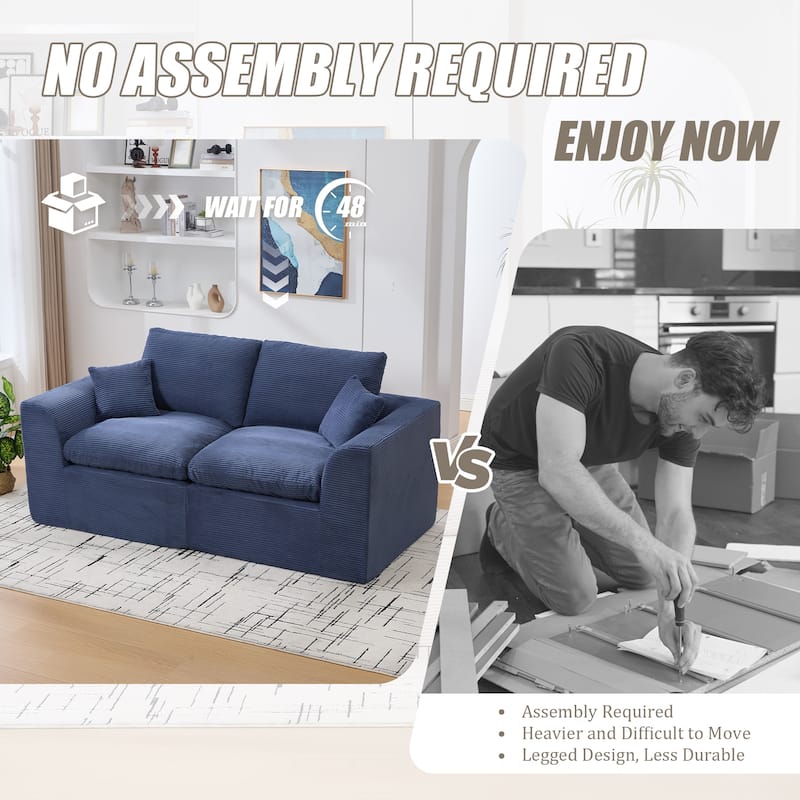 Modern 2-Seater Corduroy Cloud Sofa Modular 2-Piece Sectional Sofa with Removable Covers, for Living Room, Bedroom & Dorm