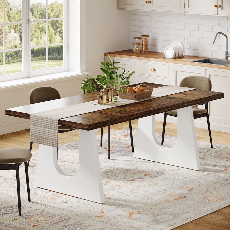 Large Dining Table Wood Oak Rectangular Farmhouse Center Kitchen