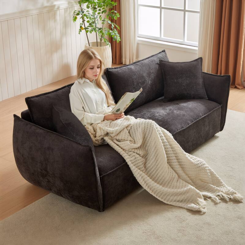 Convertible Chenille Sleeper Sofa Couch with Pillows, Modern Design for Living Rooms