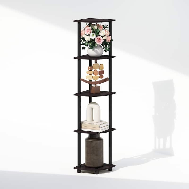 5 Tiers Wood Household Shelving Unit in Dark Walnut (11.6 in. W x 57.7 in. H x 11.6 in. D)