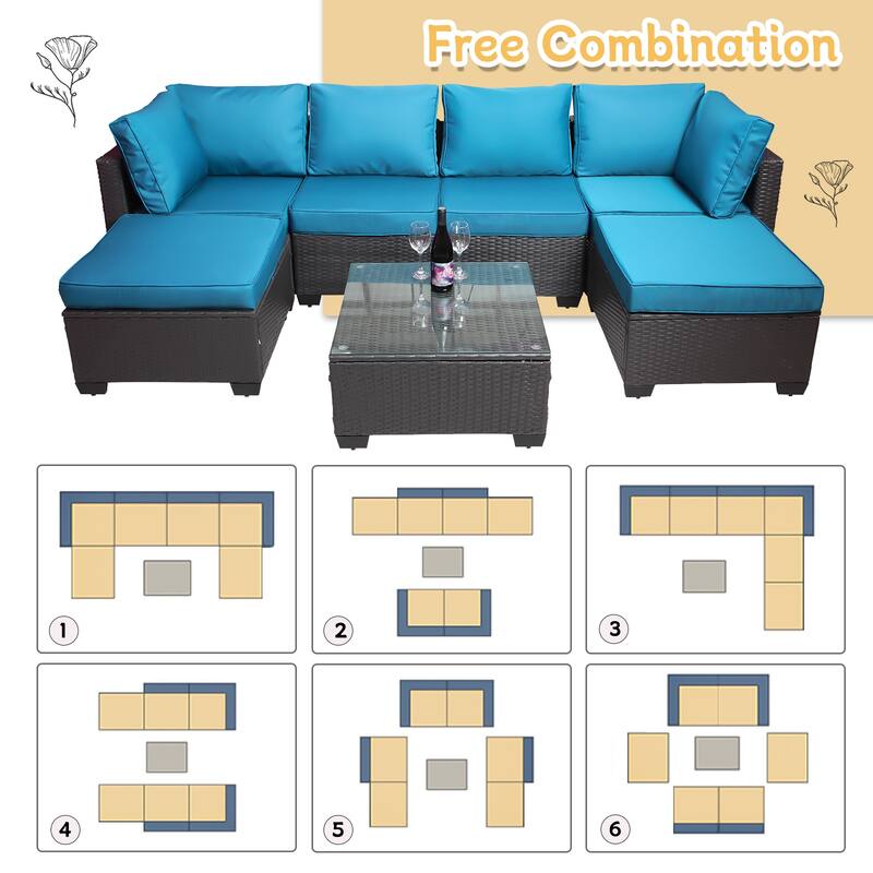 7-Piece PE Rattan Wicker Cushioned Sofa Set