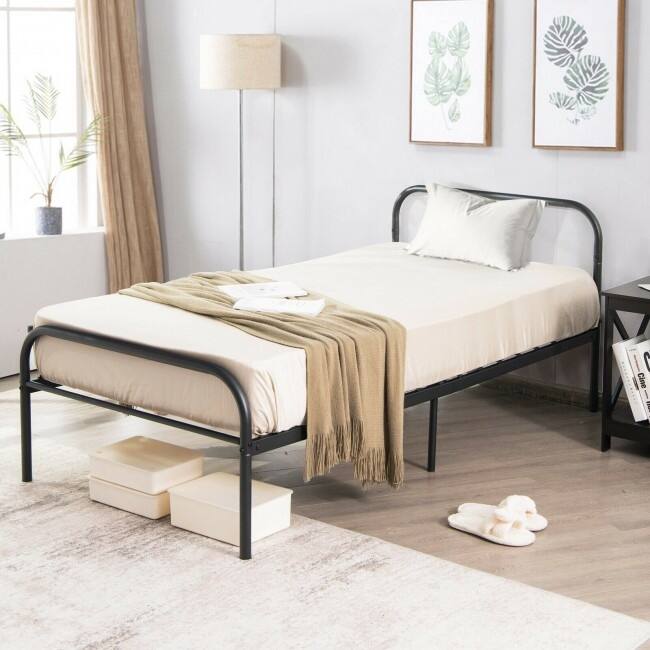 Modern Metal Bed Frame with Curved Headboard and Footboard-Twin Size