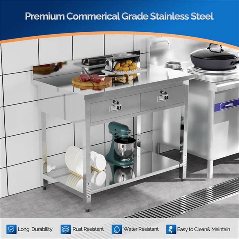 42 x 26 Inches Stainless Steel Table with 2 Drawers - N/A