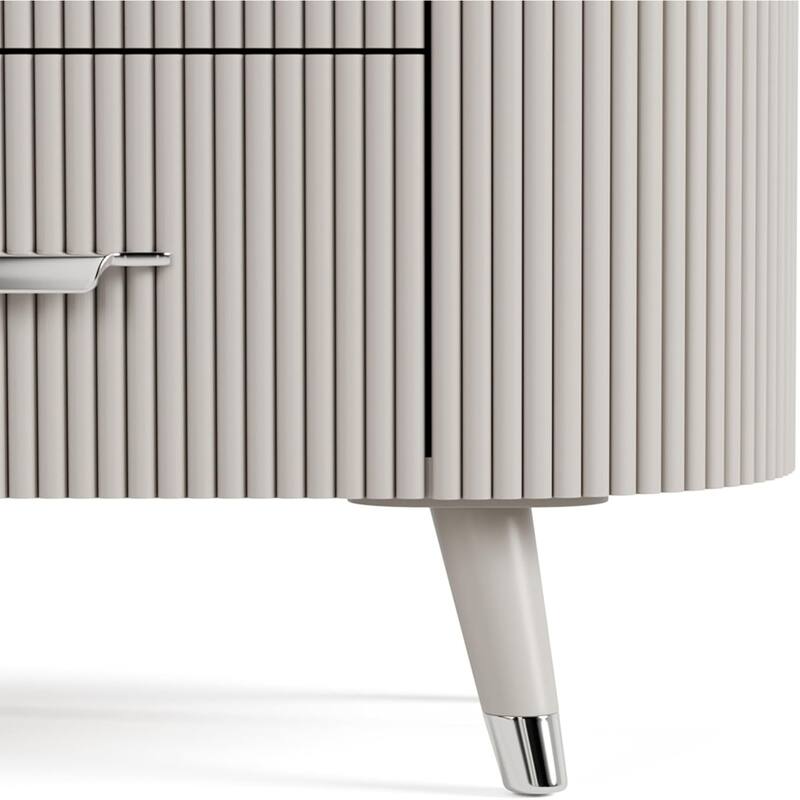 Contemporary Nightstand - Stone Top with Chrome Pulls & Light Gray Finish