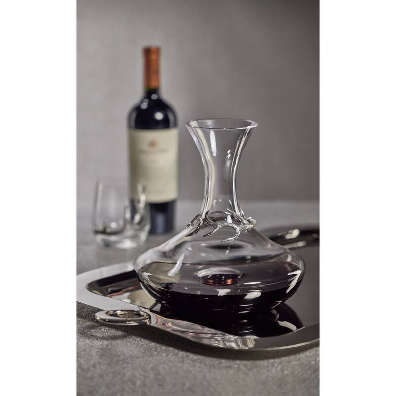 Malachi Glass Wine Decanter with Pewter Antler - 8.75" x 9.25"