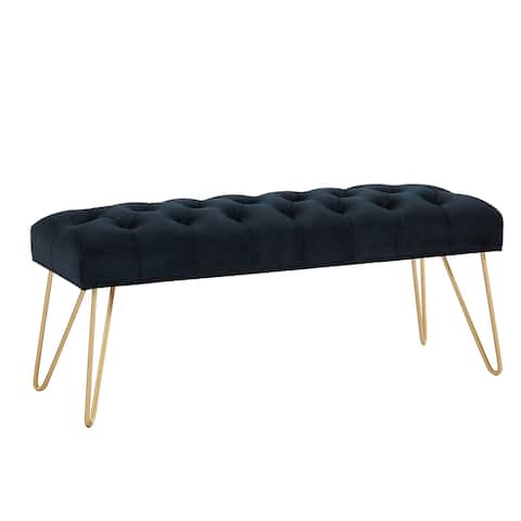 Silver Orchid Orla Button Tufted Velvet Bench