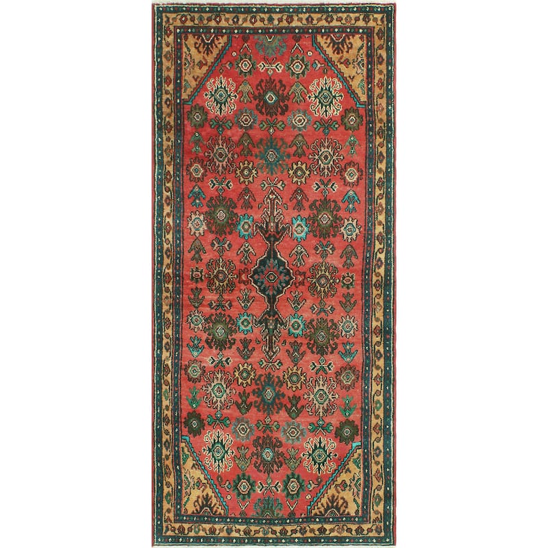 Fine Vintage Distressed Azzam Rust/Gold Runner - 3'6" x 8'1"