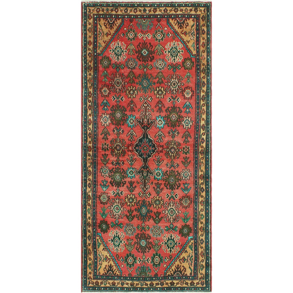 Fine Vintage Distressed Azzam Rust/Gold Runner - 3'6" x 8'1"