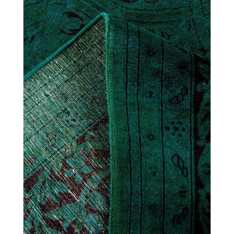 Overton Hand Knotted Wool Vintage Inspired Modern Contemporary Overdyed Green Area Rug - 8' 1" x 9' 10"
