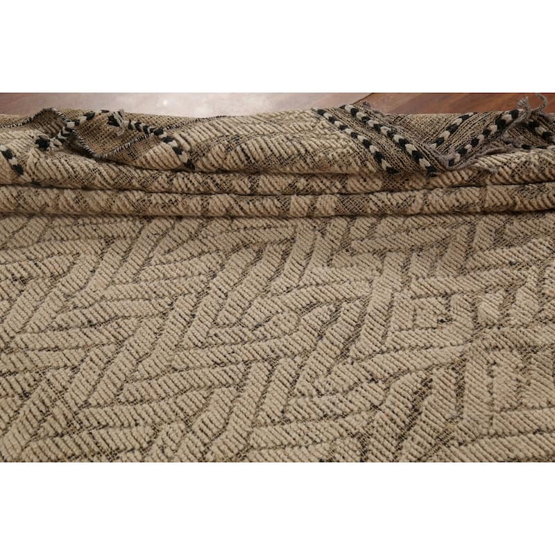 Earth Tone Moroccan Area Rug Handmade Geometric Wool Carpet - 8'9"x 12'10"