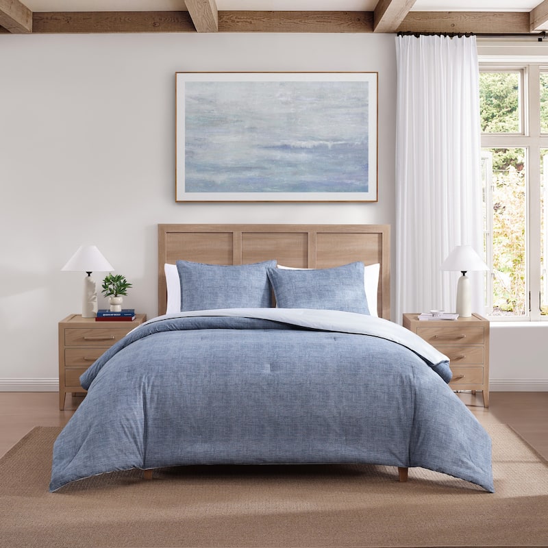 Tommy Hilfiger Classic Texture Cotton Comforter Set - Dark Blue - Queen