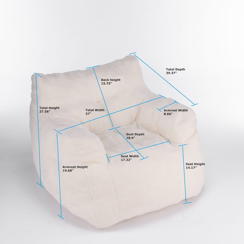 Tufted Deep Seat Bean Bag Chair, High-Density Foam Filler Lazy Floor Sofa, Single Sofa Chair with Curved Armrests