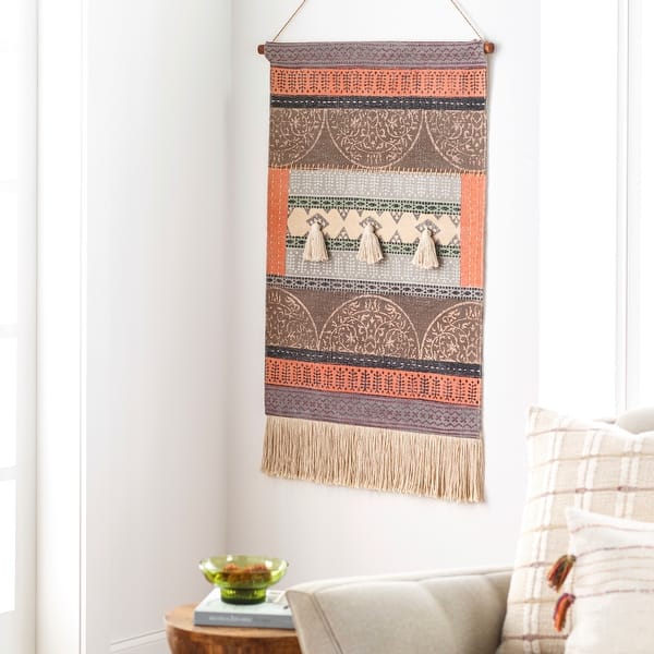 slide 2 of 3, Isobelle Global Textured Fringe Wall Hanging - 43"H x 24"W 43"H x 24"W - Brown