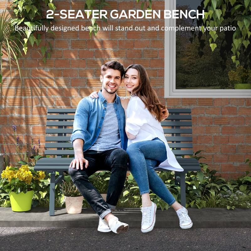 Porch Bench Outdoor Bench with Aluminum Frame, Charming Leisure Bench with Backrest, Corridor Bench Entryway Bench