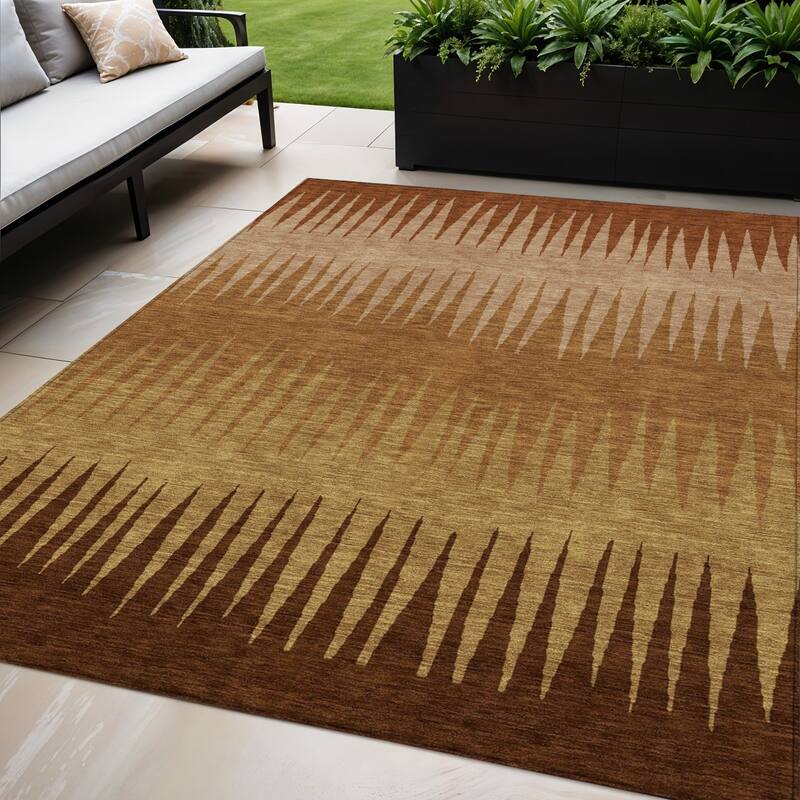 HomeRoots Striped Transitional Rectangle Outdoor Rug - 5' X 8'