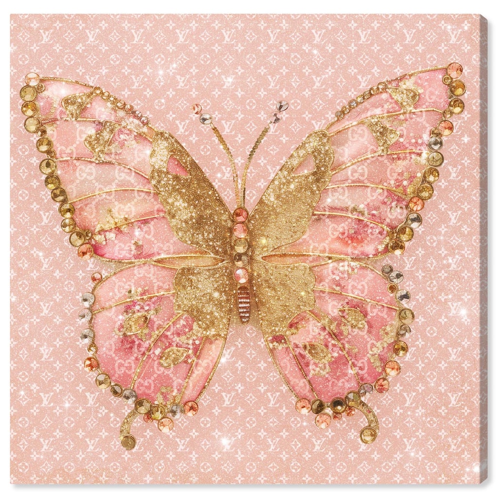 Glittering Elegant Butterfly Blush Canvas by Art Remedy, Gallery Wrapped