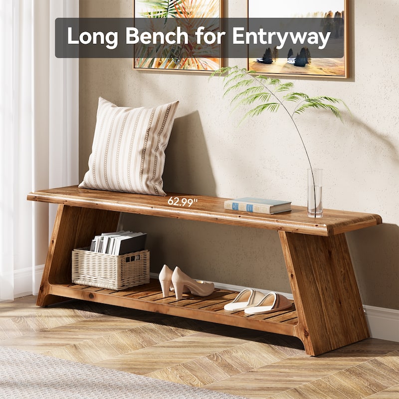 Farmhouse Solid Wood Entryway Bench with Storage