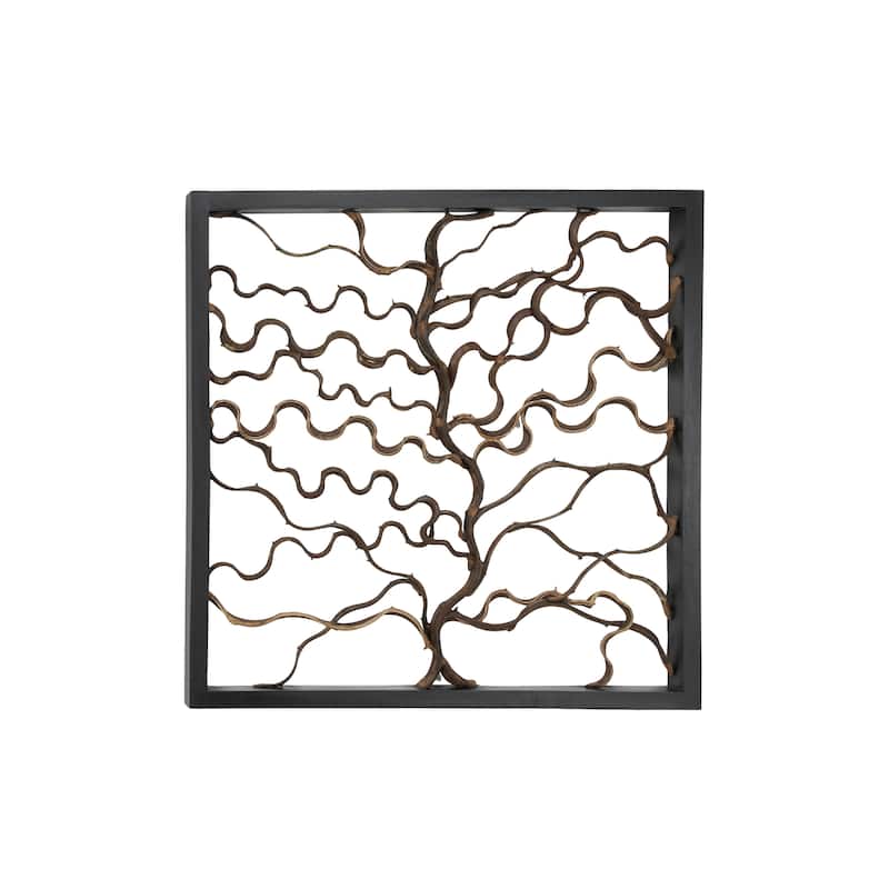Teak Wood Tree Branch Wall Decor with Black Frame - Brown - Roche River Decor