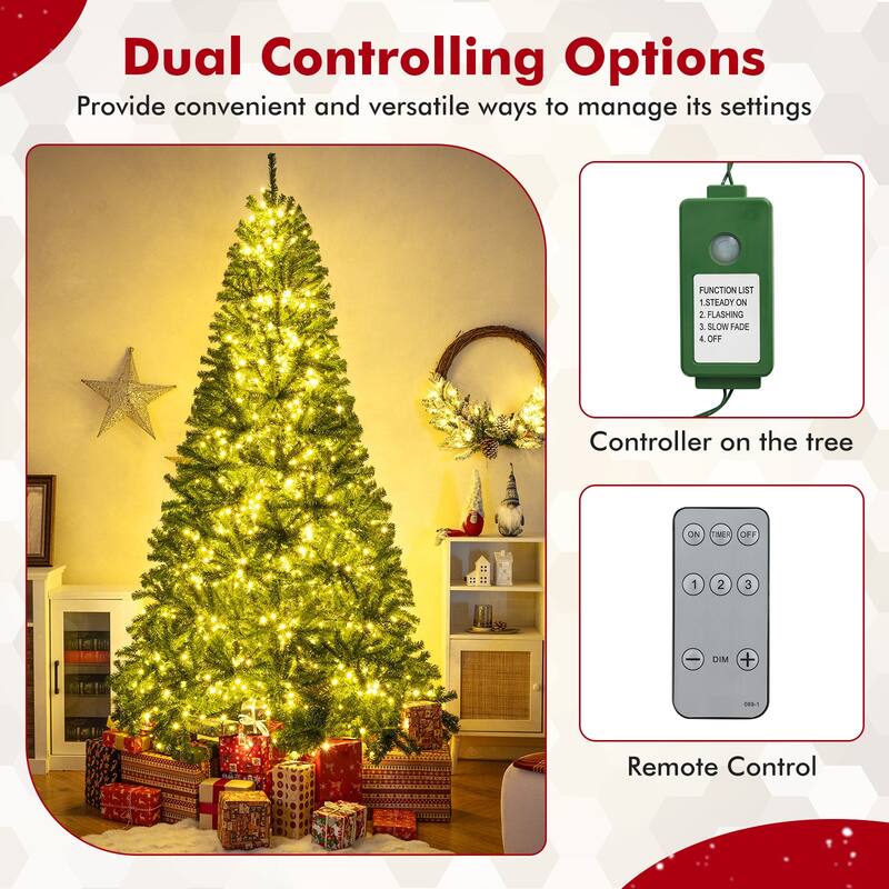 Gymax 8 FT Pre-Lit Artificial Christmas Tree w/ 1200 Warm White LED