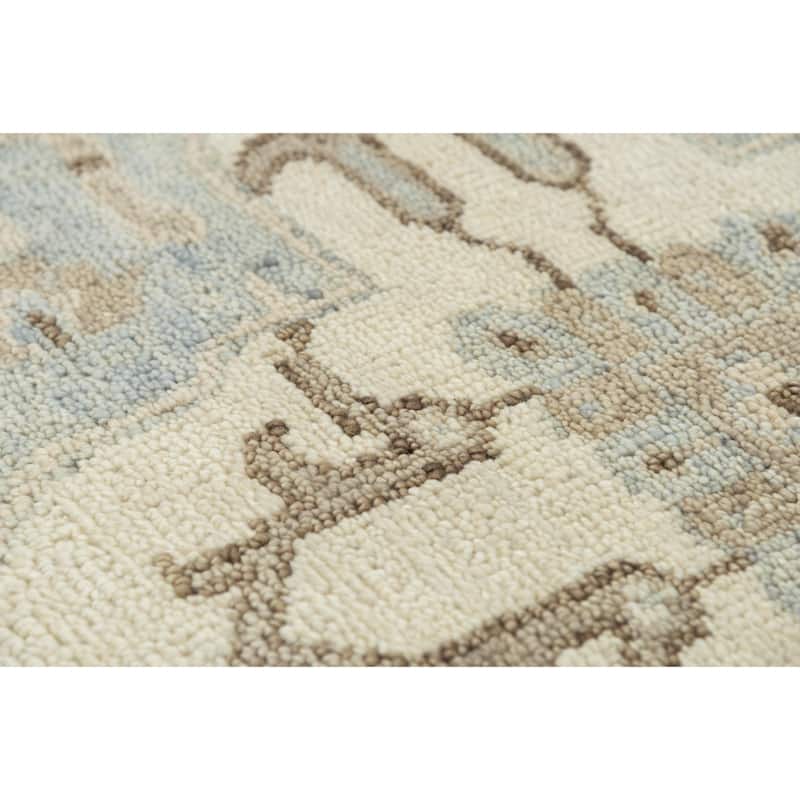 Alora Decor Abby Beige, Brown, and Blue Floral Hand-knotted Wool Rug