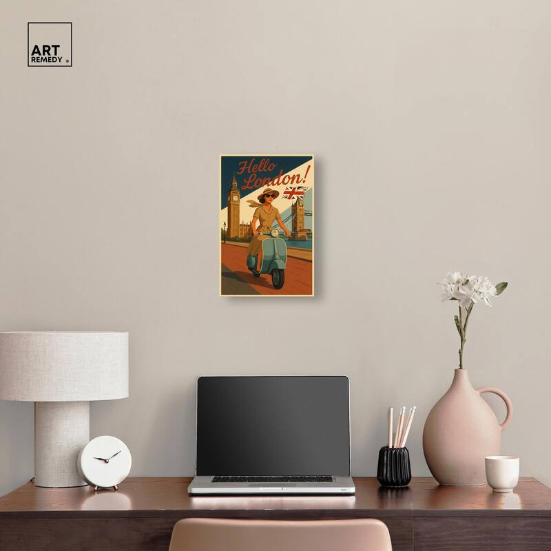Scooter English Travel Canvas by Art Remedy, Gallery Wrapped