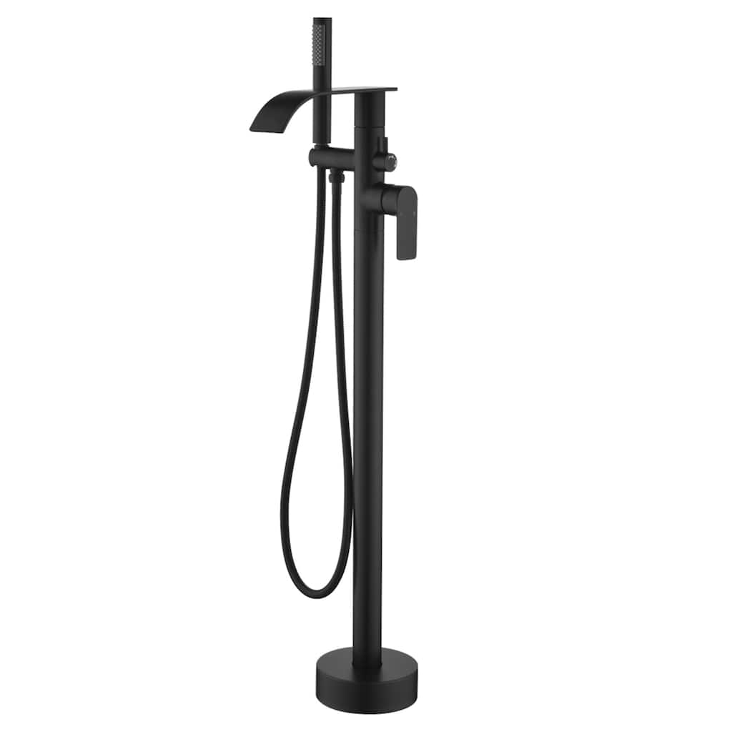 Floor Mount Tub Faucet Matte Black Modern Single Handle Freestanding Bathtub Filler Waterfall