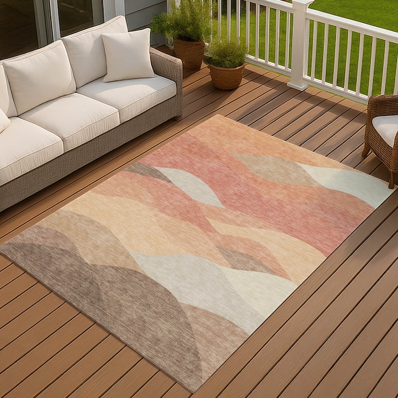 Machine Washable Indoor/ Outdoor Modern Horizon Chantille Rug - Coral - 8' x 10'