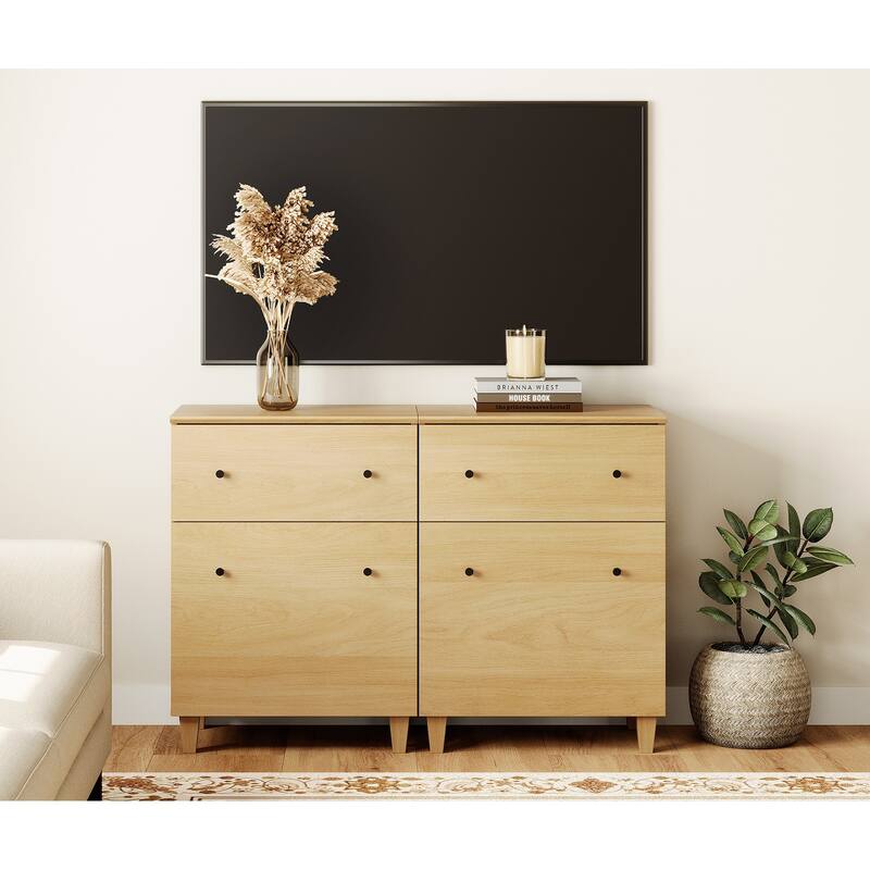 WAMPAT Modern TV Cabinet Stand with Drawers and Door - 47.2" - 2 Pack - Oak