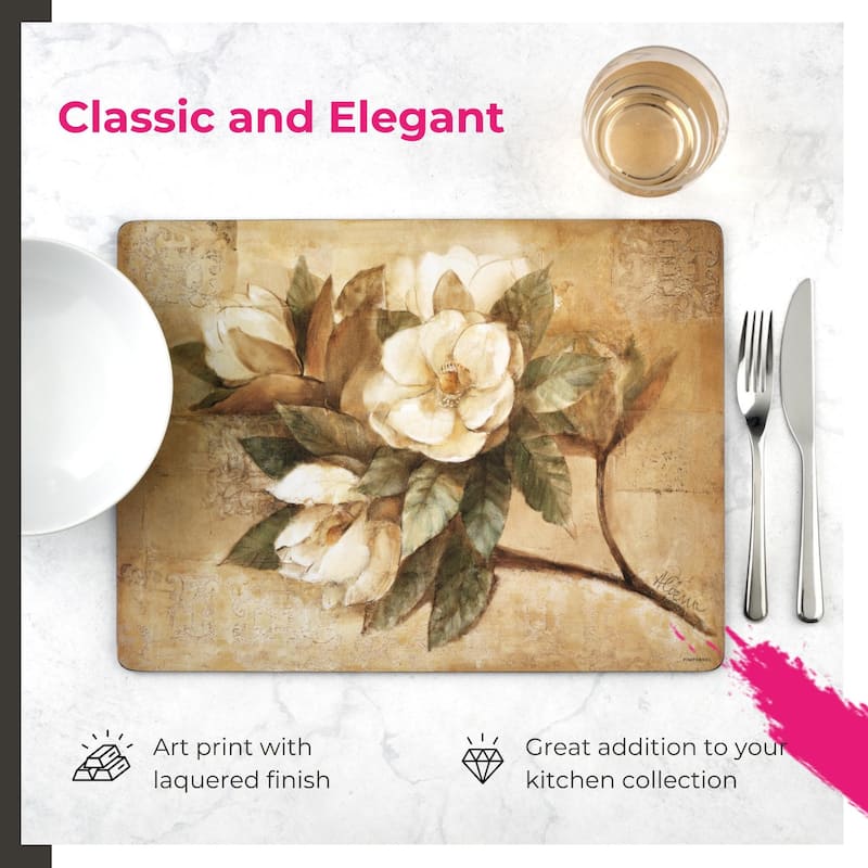 Pimpernel Set of 4 Sugar Magnolia Placemats - 15.7 inches x 11.7 each