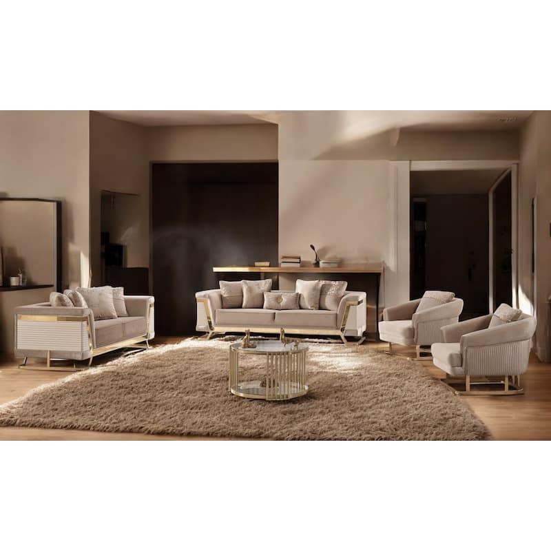 ActiveZen 4 Pieces Living Room Sets 1 Sofa 1 Loveseat 2 Chair - Cream