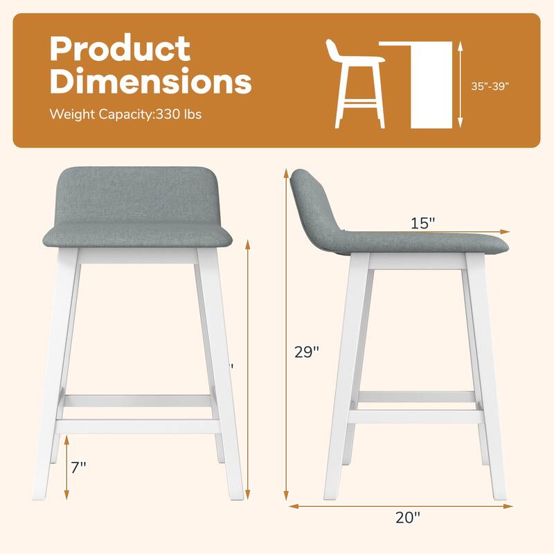 Gymax 24'' Upholstered Barstools w/ Low Back Footrest & Wood Legs for