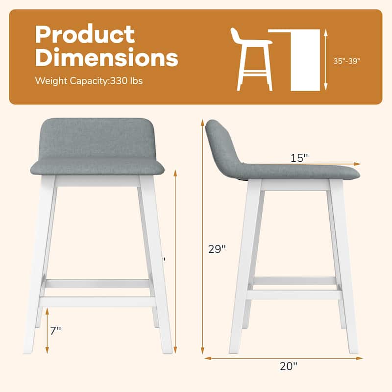 Gymax 2PCS 24'' Upholstered Barstools w/ Low Back Footrest Wood Legs