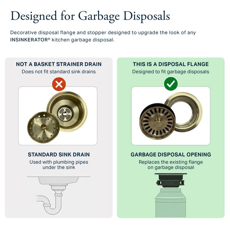 SinkSense Satin Gold Kitchen Sink Disposal Flange Drain with Stopper