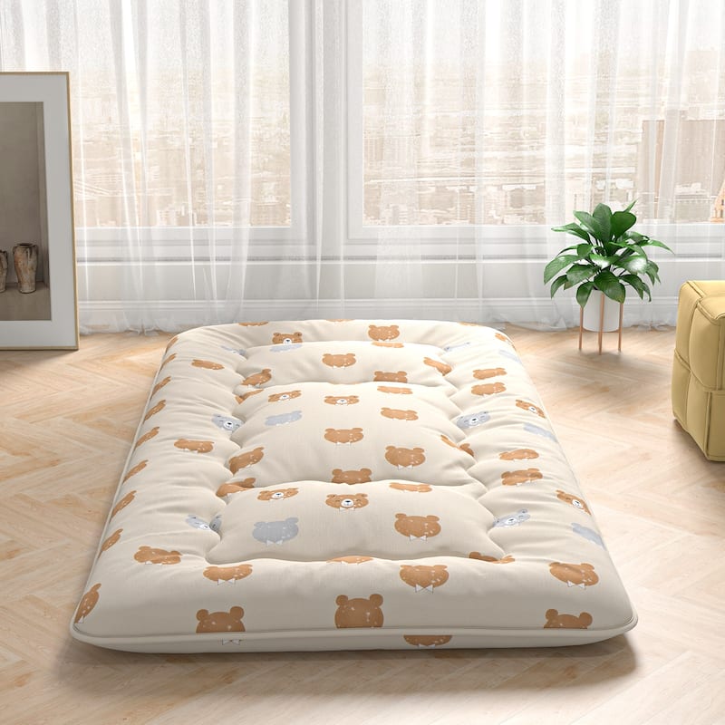 Futon Mattress Floor Bed with Removable Cover and Portable Roll-Up Sleeping Pad for Home or Travel