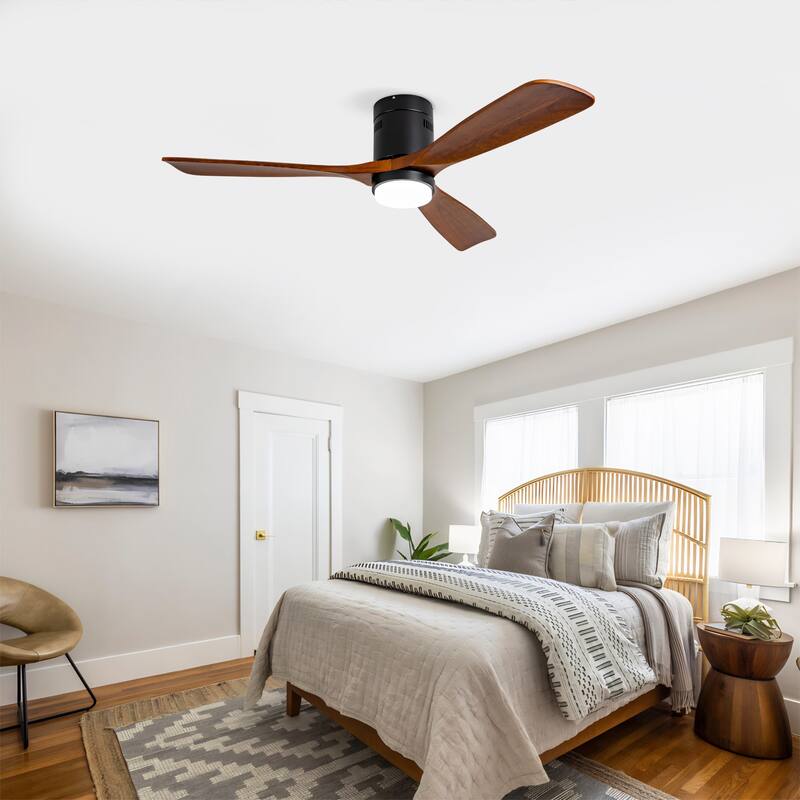 52" Flush Mount Ceiling Fan with Lights and Remote Control, Quiet DC Motor