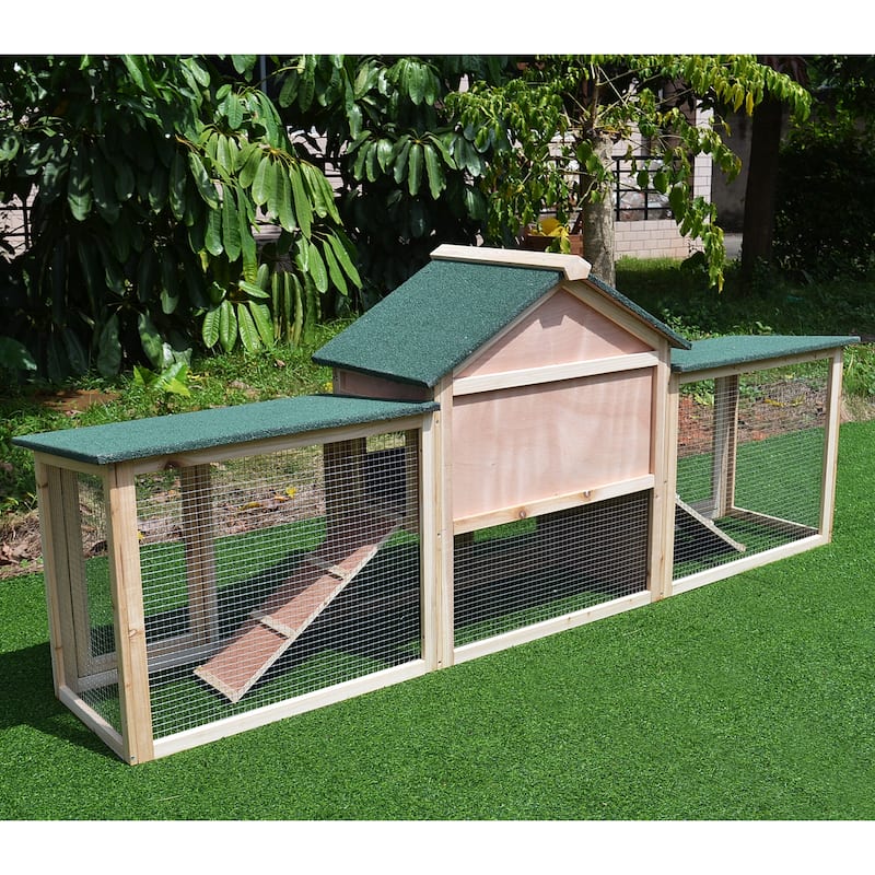 PawHut 83" Wooden Rabbit Hutch Large Bunny Hutch House with Double Run, Removable Tray and Waterproof Roof for Outdoor