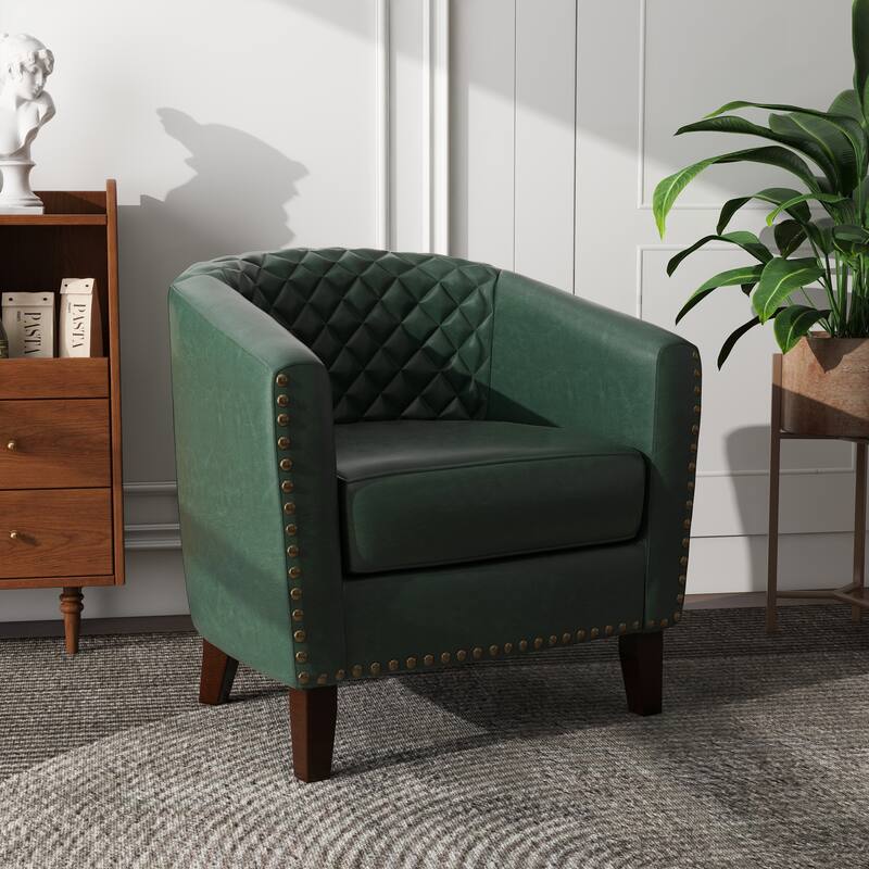 Faux Leather Barrel Accent Chair
