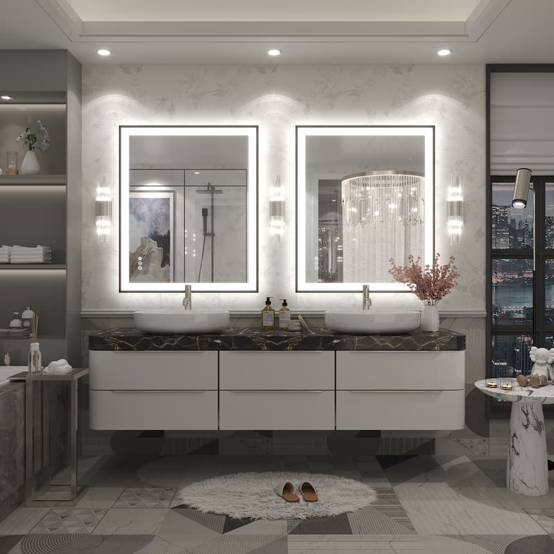 Extra Large Black Frame LED Bathroom Vanity Mirror with 3 Years Warranty and UL Certified