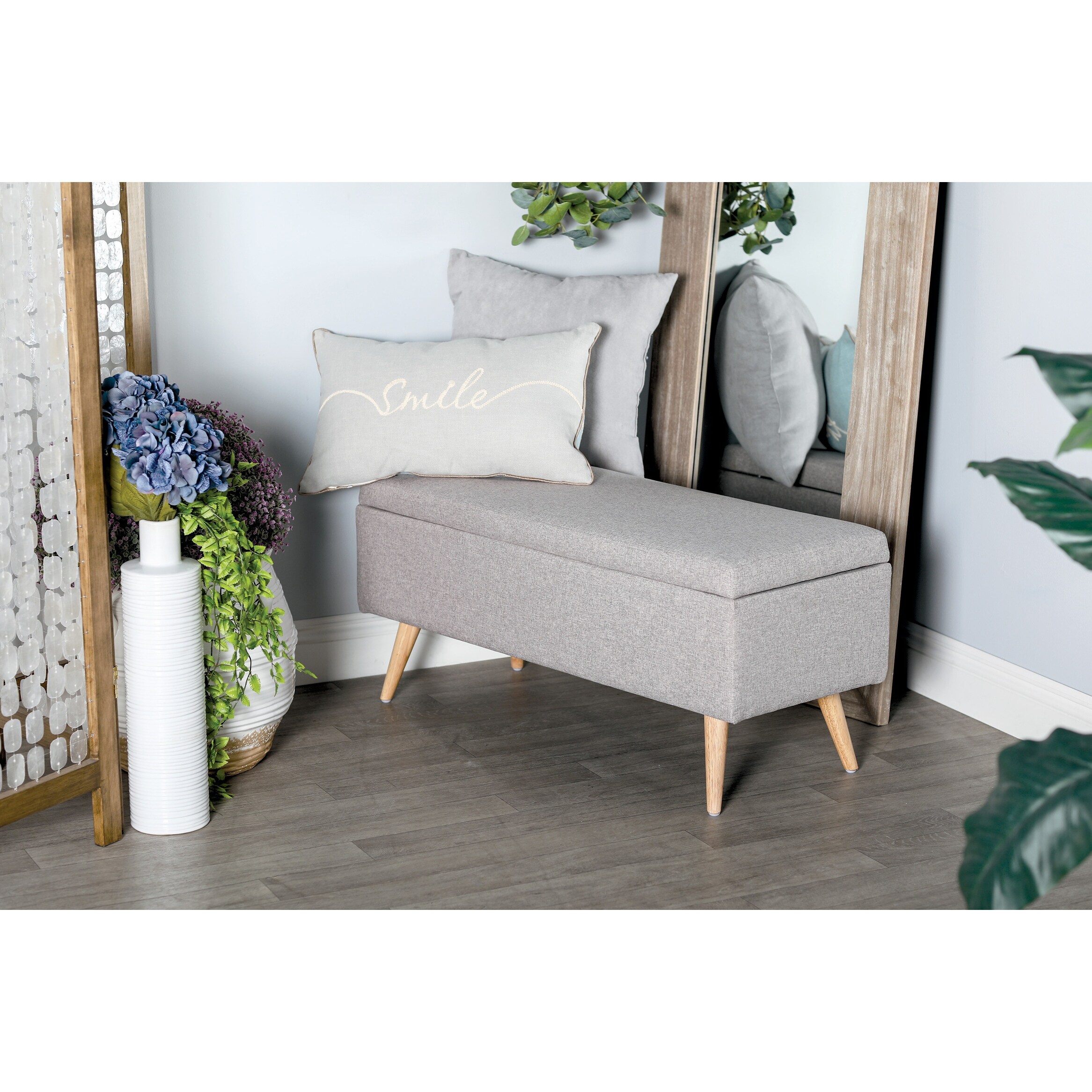 Grey Polyester Modern Storage Bench 18 x 40 x 16 40 x 16 x 18