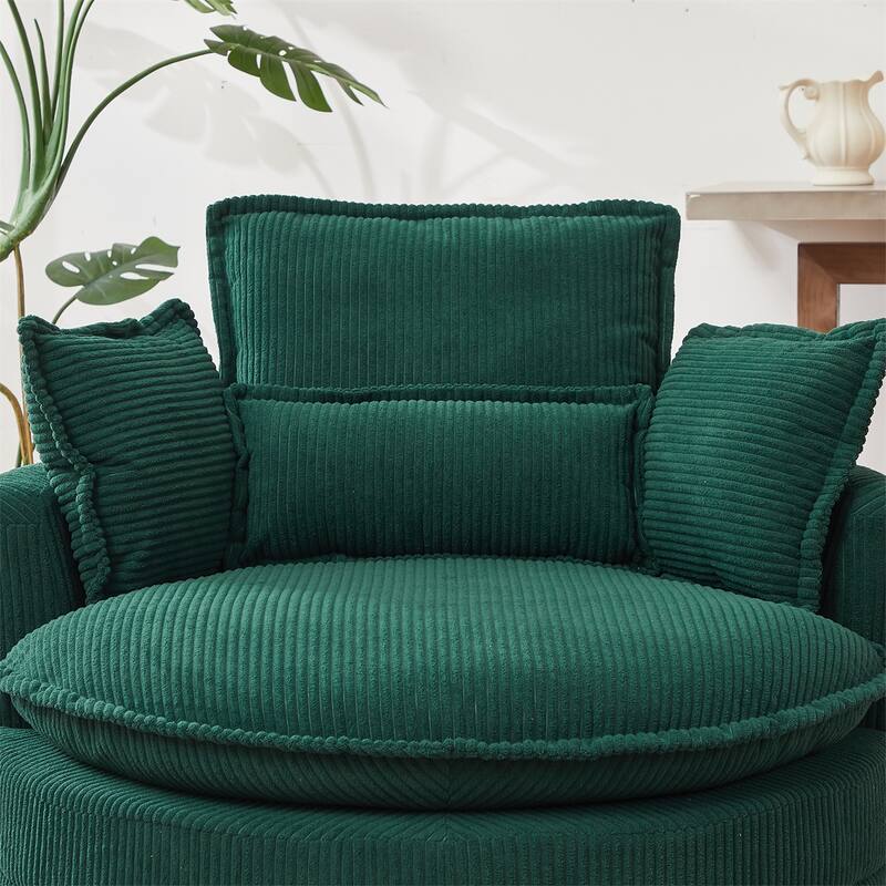 38"W Oversized Swivel Chair with Moon Storage Ottoman, 4 Pillows