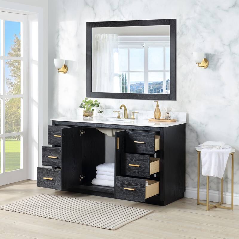 Altair Gazsi Bathroom Vanity with Composite Stone Countertop with Mirror